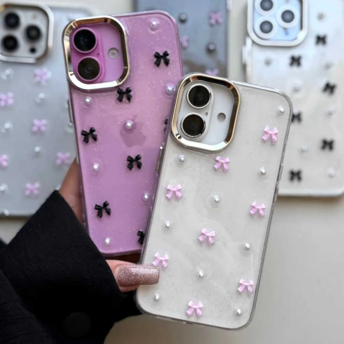 Pink Bow Crystal Shimmer Glittery Case 💗
