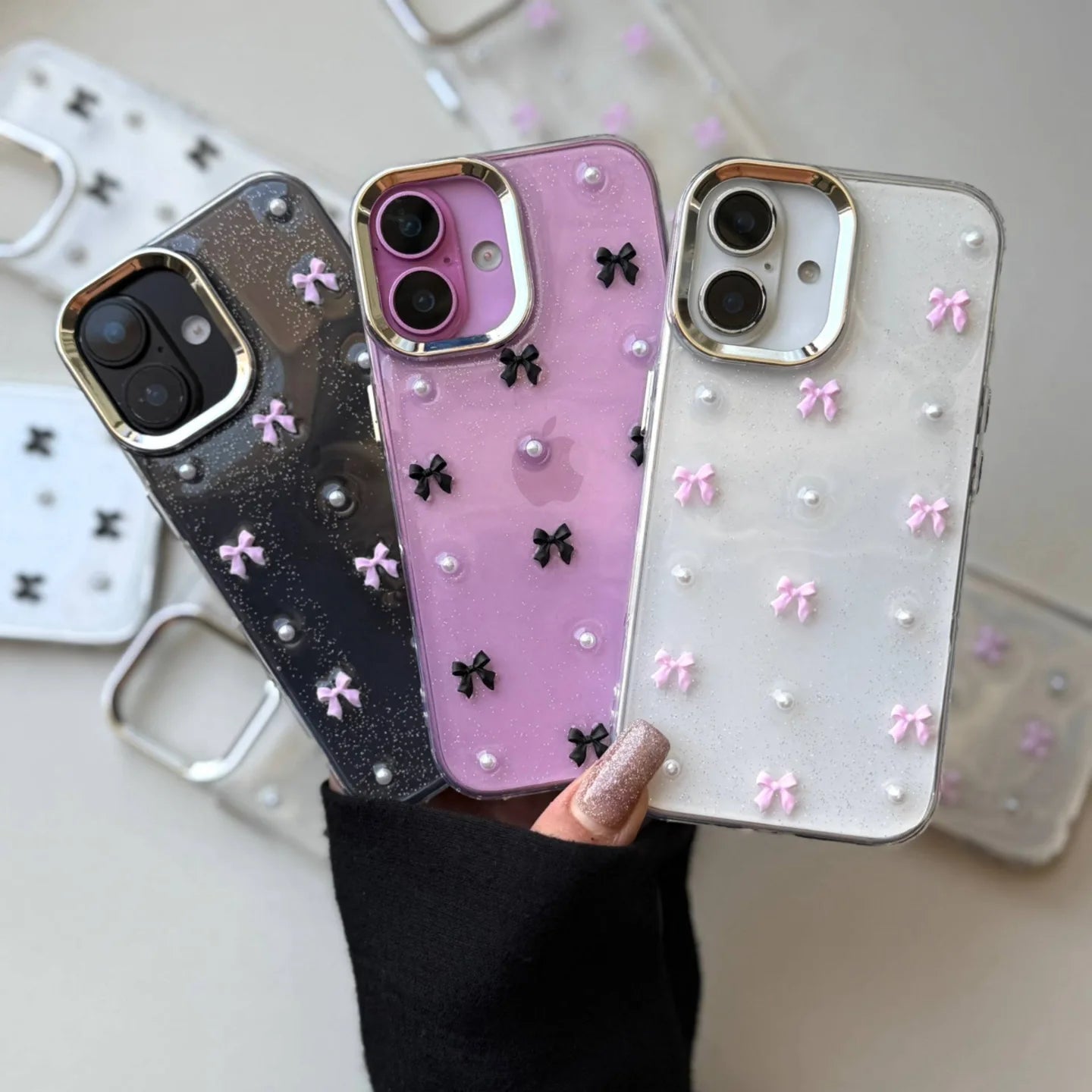 Pink Bow Crystal Shimmer Glittery Case 💗