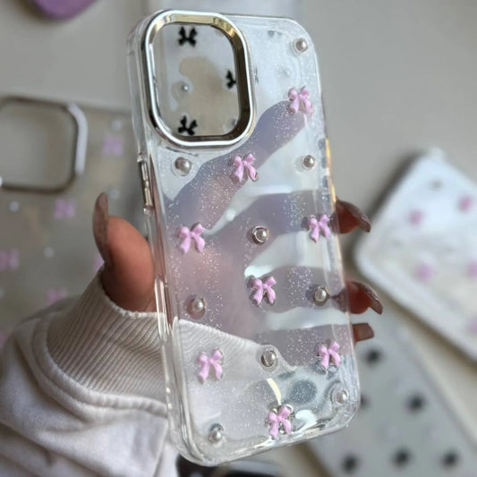 Pink Bow Crystal Shimmer Glittery Case 💗