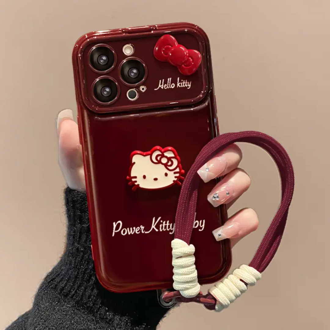 Trendy Wine Hello Kitty Case With Lanyard 🍷