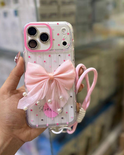Elegant  Boquet Bow Pearl Case With Chain 🎀