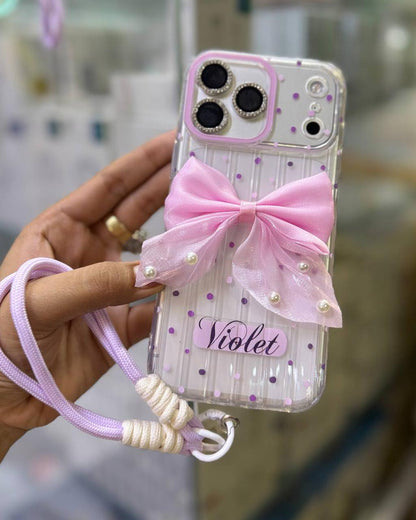 Elegant  Boquet Bow Pearl Case With Chain 🎀