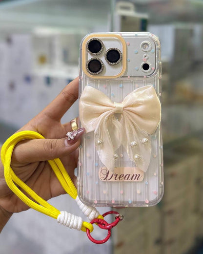 Elegant  Boquet Bow Pearl Case With Chain 🎀