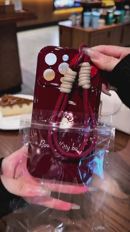 Trendy Wine Hello Kitty Case With Lanyard 🍷